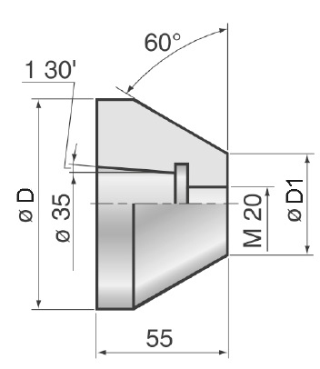 Hlava středicího kuželu 45–98 mm